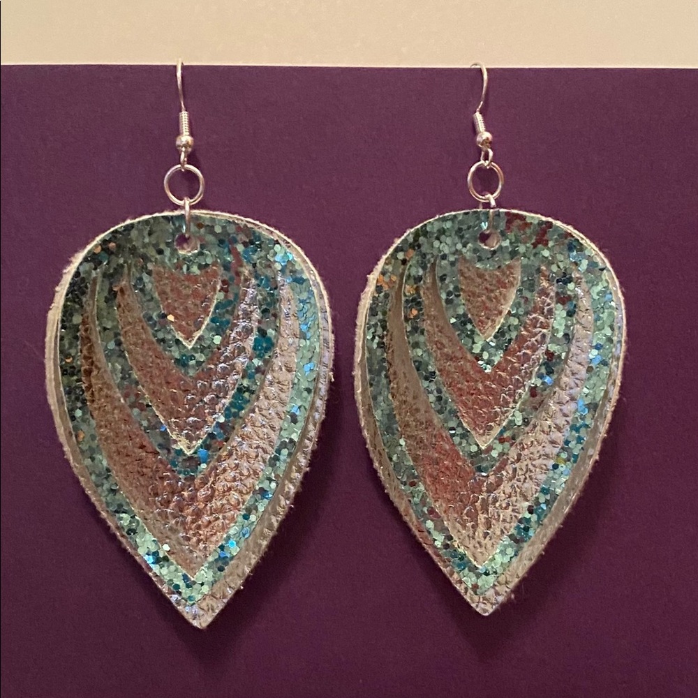 Handmade Faux Leather Silver and Blue Earrings